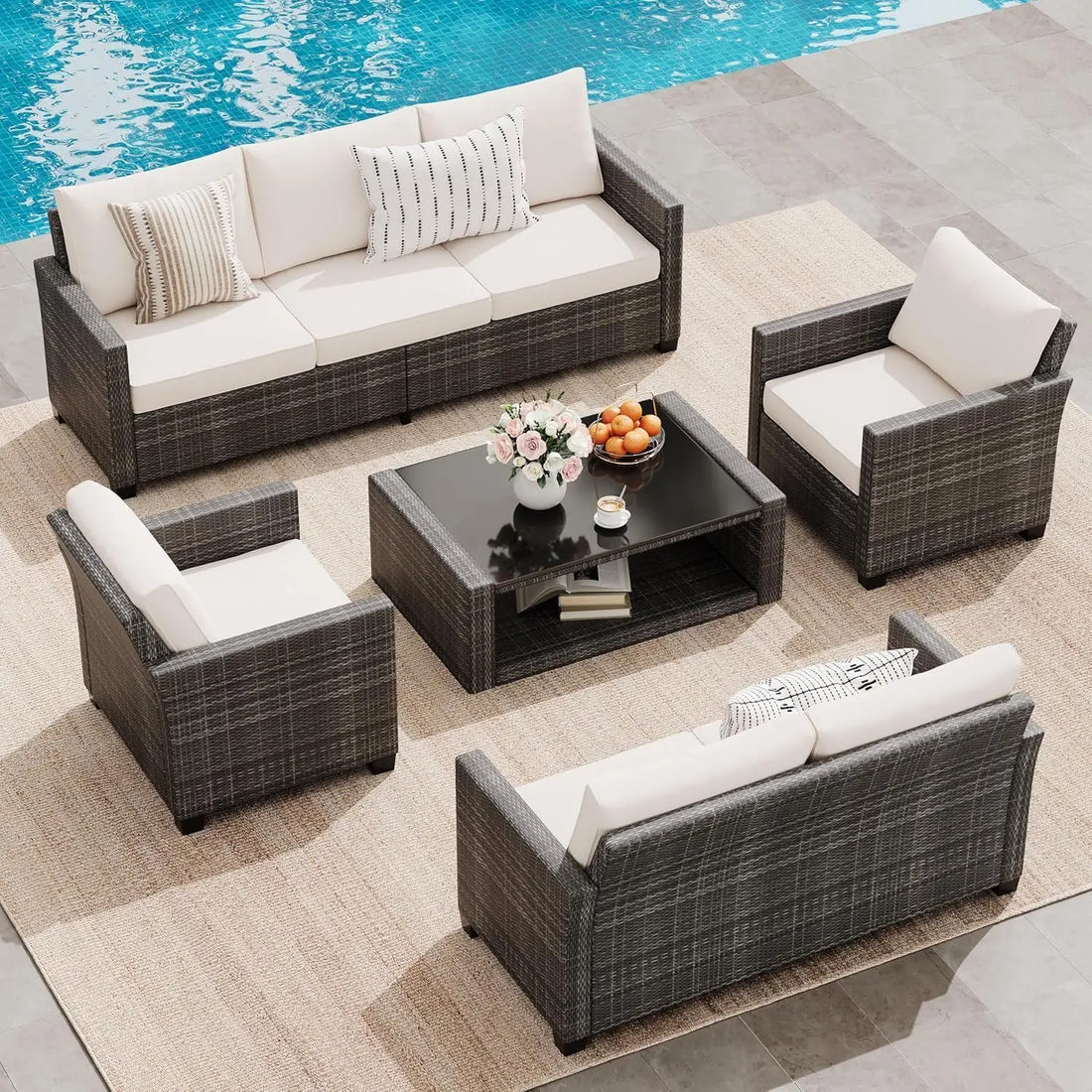 5 Piece Outdoor Patio Furniture Set with Coffee Table, Rattan Deck Conversation Sofa Set, All-Weather Sectional Rattan Sofa with - Buy online at  Vibe In Cart.