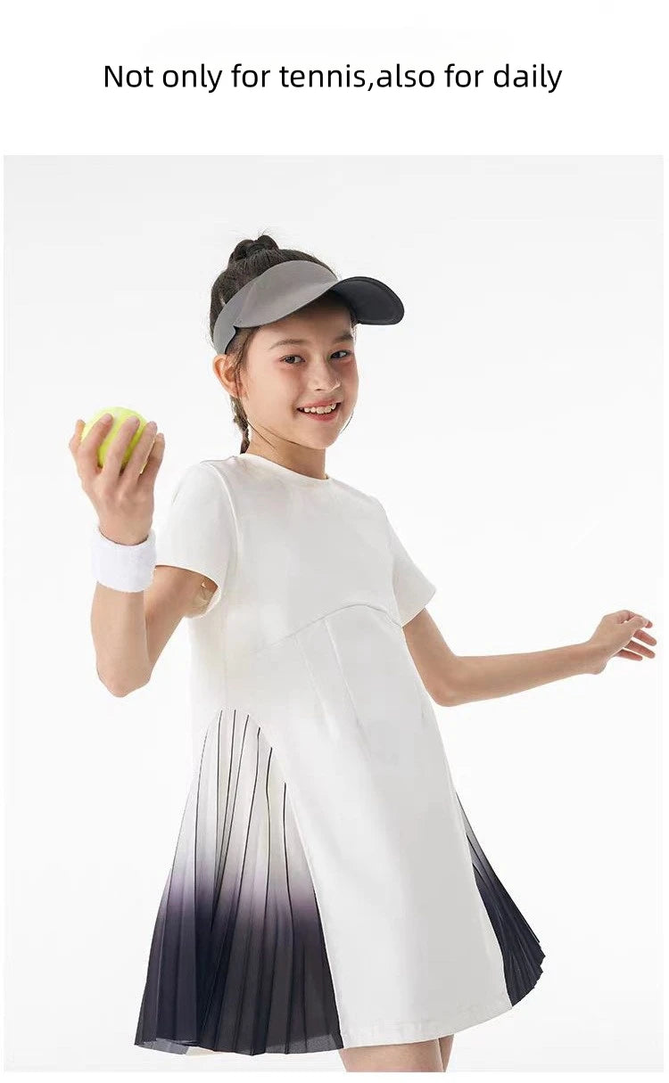 Girls Tennis Dress Kids Cute Golf Outfit School Sports Dresses Children Short Sleeve Workout Athletic Pleated Skirts With Shorts