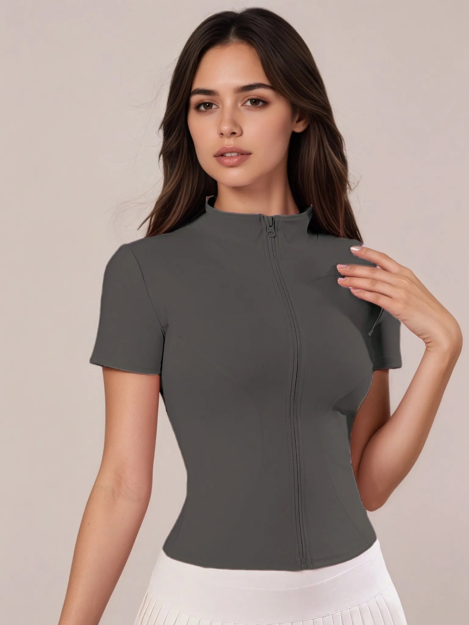 Women's Zip - Up Short - Sleeve Top, Slim - Fit Polo Neck, Elegant for Tennis & Casual Wear - Buy online at  Vibe In Cart.