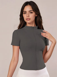 Women's Zip - Up Short - Sleeve Top, Slim - Fit Polo Neck, Elegant for Tennis & Casual Wear - Buy online at  Vibe In Cart.
