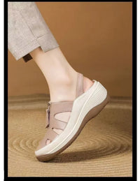 2025 New Genuine Leather Mom Sandals Women Peep-Toe Wedge Soft Sole Hollow-Out Breathable Slip-Resistant Casual Shoes - Buy online at  Vibe In Cart.