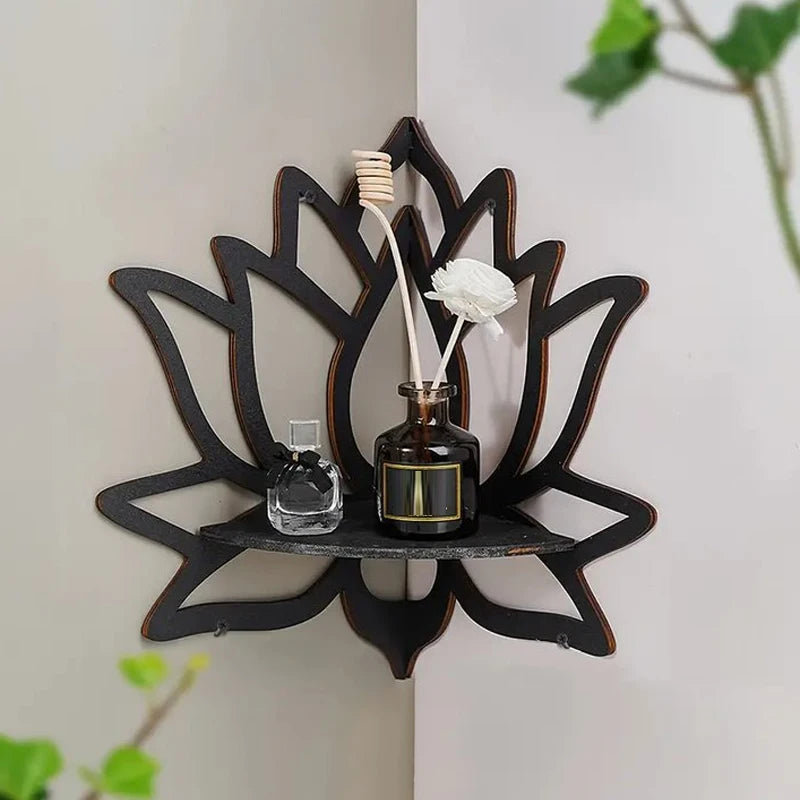 Wooden Lotus Hollow Decorative Rack Aromatherapy Organiser Essential Oil Candle Holder Wall Mounted Shelf Corner Shelf - Buy online at  Vibe In Cart.