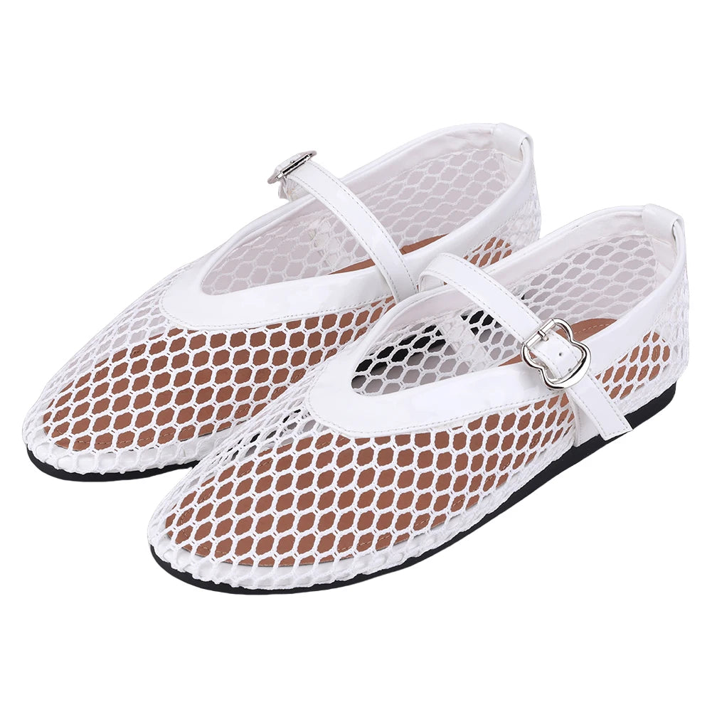 Women Mesh Ballet Flats Fishnet Ballerina Flats Breathable Slip On Ballerina Shoes Buckle Strap Daily Dress Shoes for Commuting - Buy online at  Vibe In Cart.