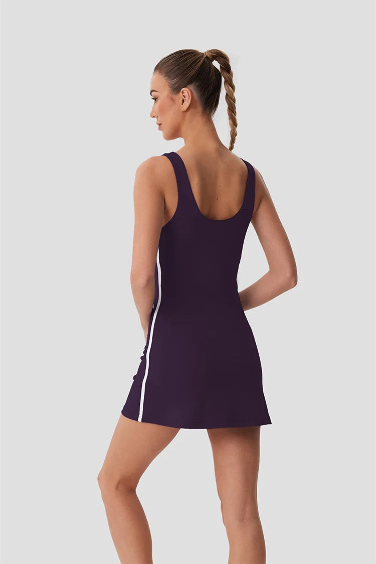 Summer Drawstrings Tennis Dress Women Quick Dry Badminton Sleeveless Golf Wear Sports Outfit Black Blue Running Suit