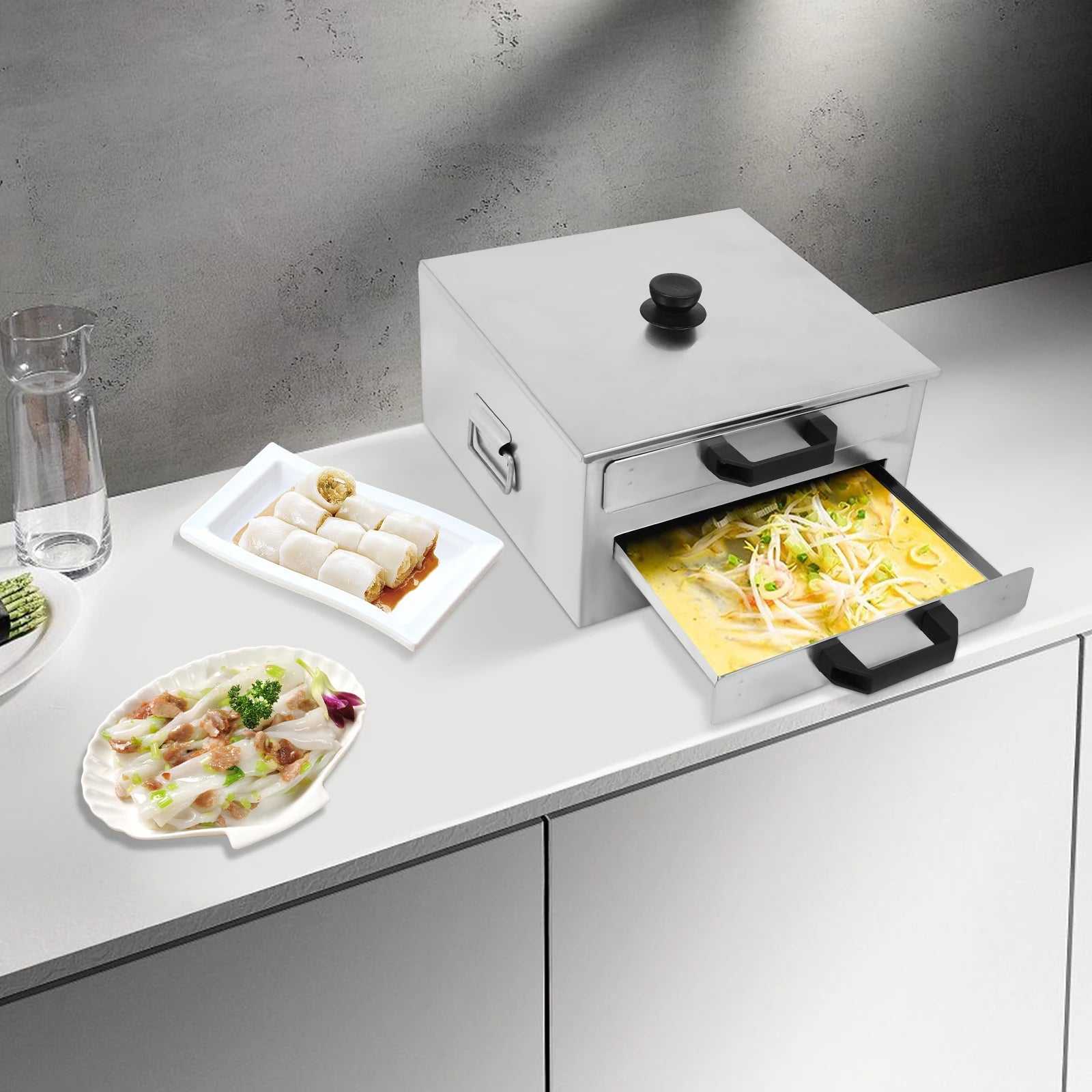 Open Chinese Rice Noodle Roll Food Steamer with Extra Tray Stainless Steel Square Tier/Layer Cooking Cuisine Guangdong Cookware - Buy online at  Vibe In Cart.