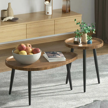Round Coffee Table Set of 2 Rustic for Living Room Modern Nesting Tables for Balcony Office with Wood Table Top And Metal Legs - Buy online at  Vibe In Cart.