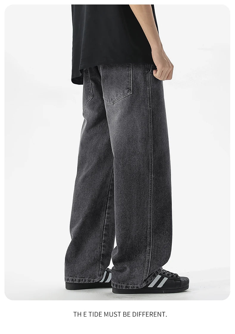 Men's Jeans American Loose Wide-leg Loose Straight Casual Trousers Street Hip-hop Baggy Jeans Black Grey  Blue Streetwear Men - Buy online at  Vibe In Cart.