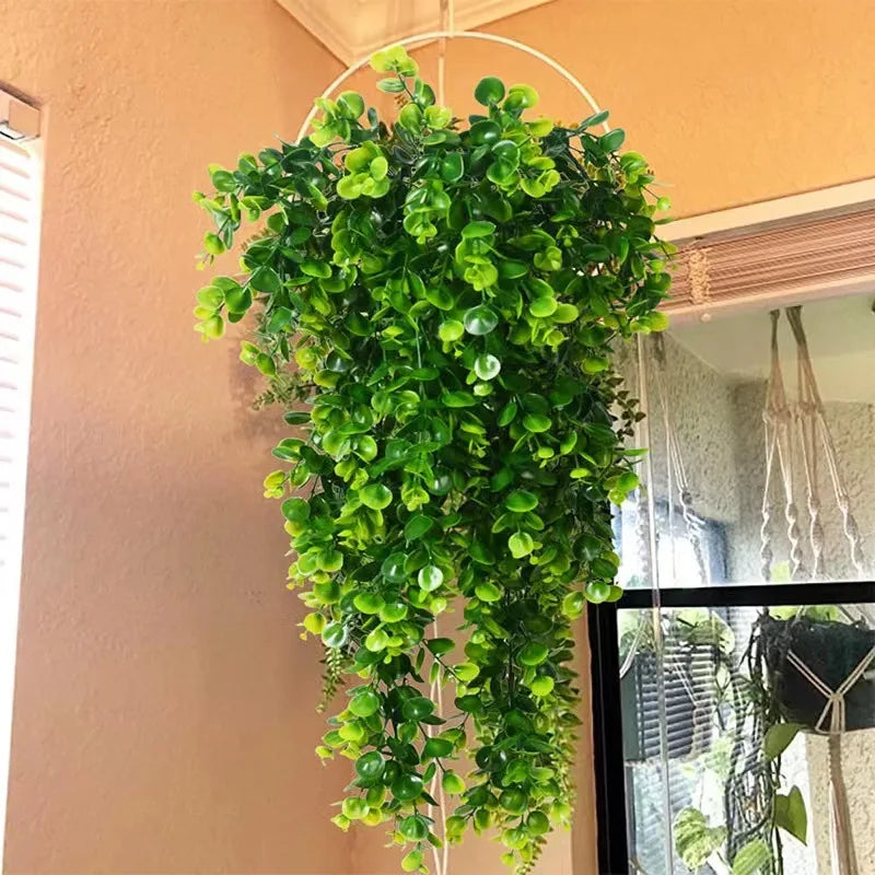 2Pcs Artificial Hanging Plants Fake Hanging Plant Faux Eucalyptus Leaf Greenery Vine Outdoor UV Resistant Plastic Plants - Buy online at  Vibe In Cart.