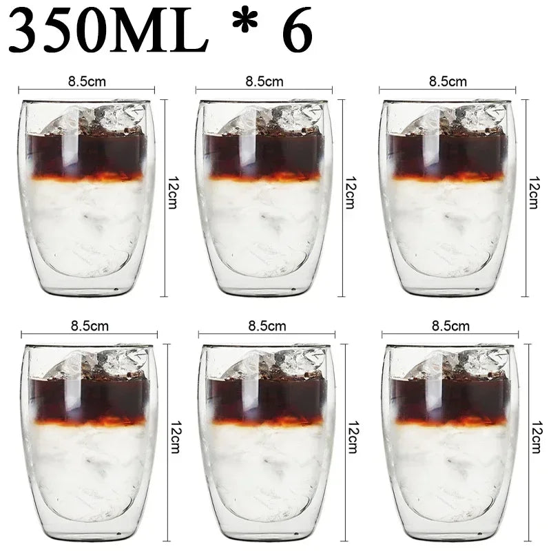 Double Wall High Borosilicate Glass Mug Set, Heat Resistant, 2-18 Pieces