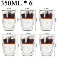Double Wall High Borosilicate Glass Mug Set, Heat Resistant, 2-18 Pieces