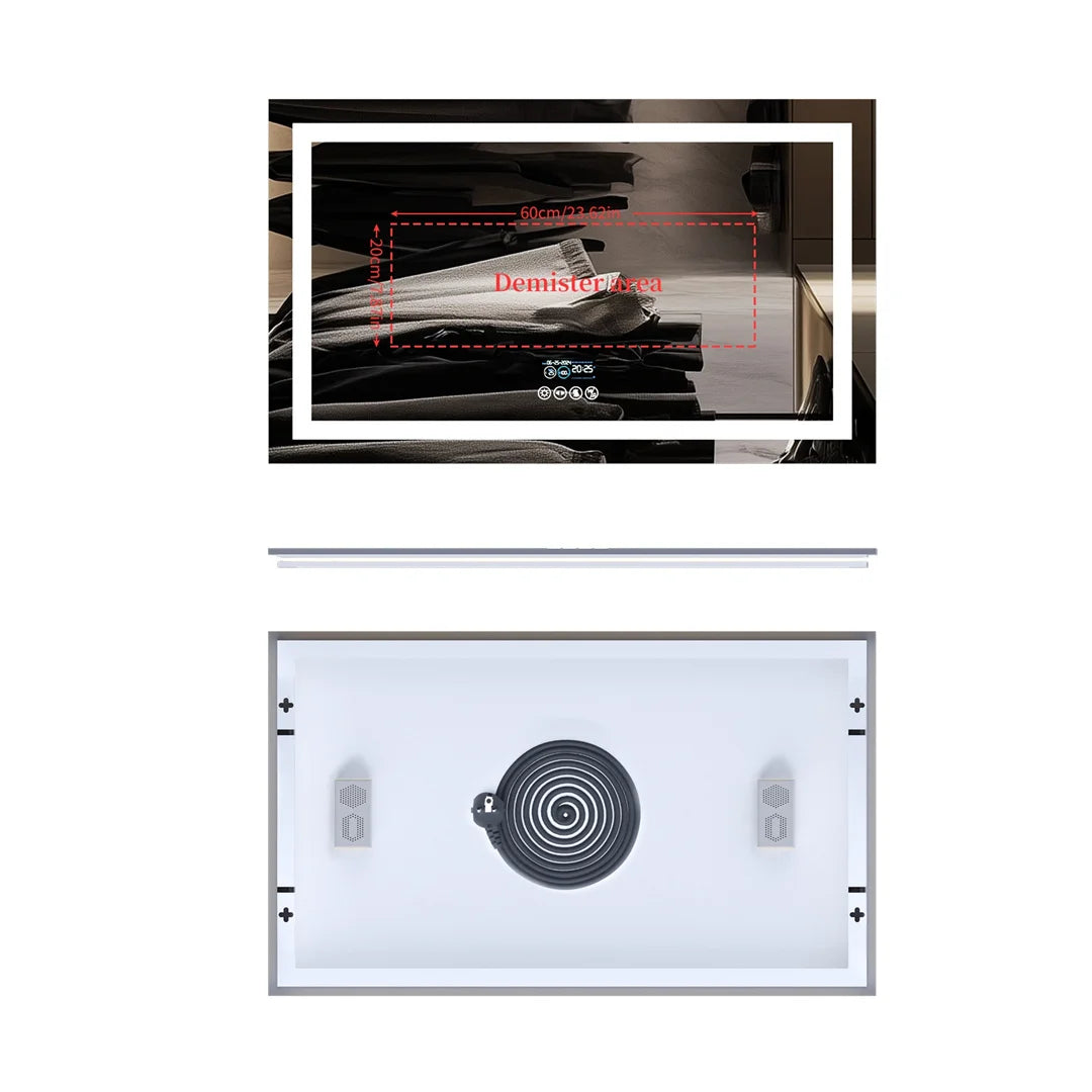 Large Illuminated LED Bathroom Mirror with Bluetooth Speaker and Anti-Fog