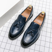 Men's Formal Leather Brogues Shoes with Tassels, Slip-On