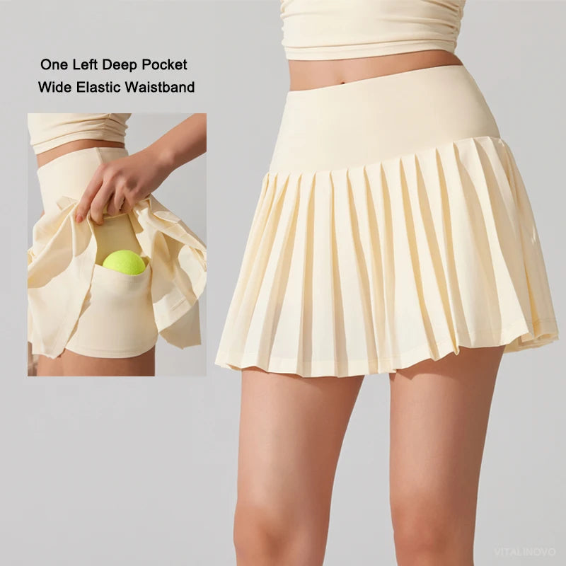 VITALINOVO Pleated Tennis Skirt for Women with Pocket Shorts Women's High Waisted Lightweight Athletic Golf Skorts Skirts Flowy - Buy online at  Vibe In Cart.