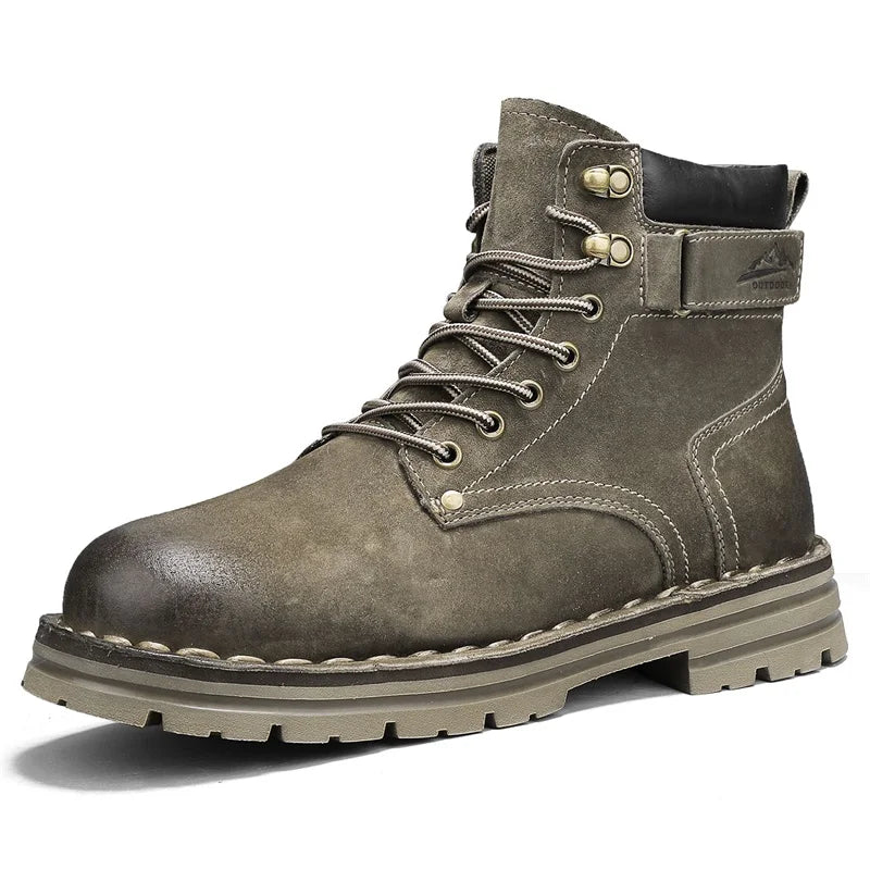 Men's Ankle Height Lace-Up Flat Heel Boots with Bonded Leather Insole and Mesh Lining