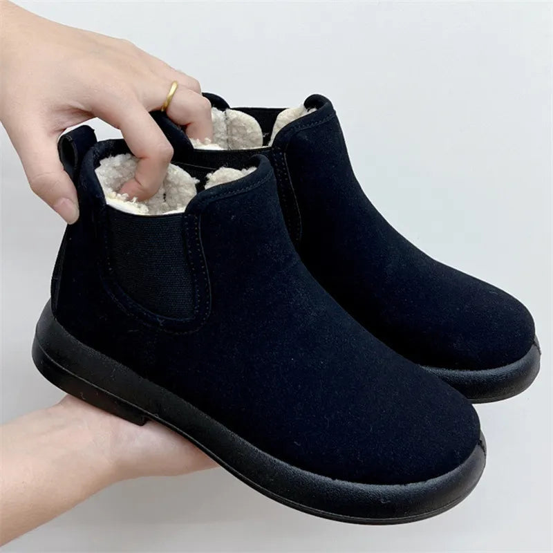 Women's Ankle Snow Boots Slip-On Faux Fur Low Heel Plush