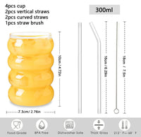 4pcs Creative Glass Cups Coffee Mug Clear Drinking Glasses Ribbed Glassware Cups With Straws Set Cocktail Fruit Glass Drinkware - Buy online at  Vibe In Cart.