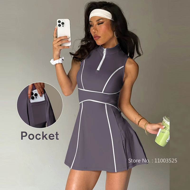 Women Tennis Dress Summer Outdoor Running Suit Lapel Collar Zipper Golf Dress Female Sleeveless Breathable Yoga Skirts - Buy online at  Vibe In Cart.