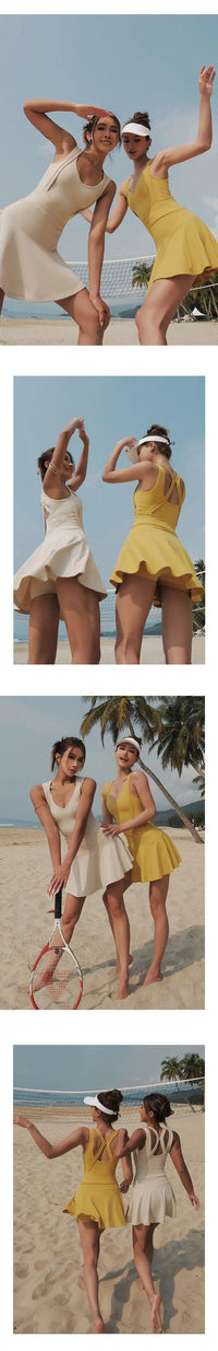 Tennis Dress Female Sleeveless Sport Suits Training Running Fitness Short Skorts Golf Badminton Tracksuits Padded Yoga Skirts - Buy online at  Vibe In Cart.