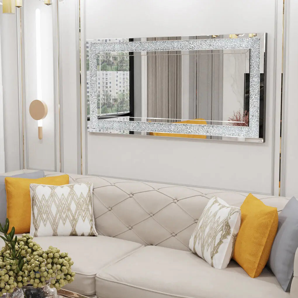 LUVODI Large Silver Sparkly Crystal Rhinestone Diamond Frameless Vanity Mirrors Wall Mounted Dressing Mirror for Home/Hotel - Buy online at  Vibe In Cart.