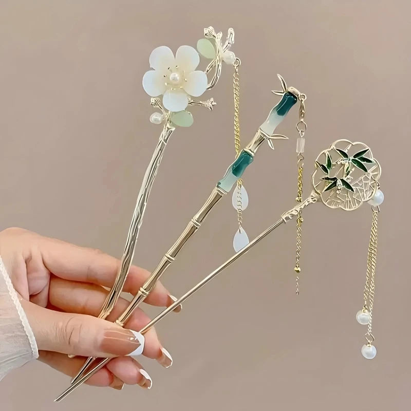 Elegant Chinese Style Hair Clip Tassel Hair Stick Traditional Floral Design Hairstyle Accessory Women Jewelry Hairpin Hairneedle - Buy online at  Vibe In Cart.