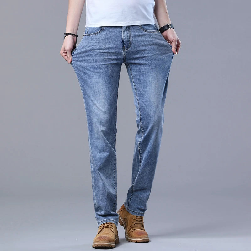 Spring Men's Light Blue Slim Jeans Stylish Casual Stretch Fabric Denim Pants Classic Trousers Smoke Gray - Buy online at  Vibe In Cart.
