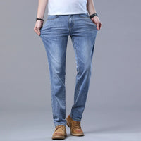 Spring Men's Light Blue Slim Jeans Stylish Casual Stretch Fabric Denim Pants Classic Trousers Smoke Gray - Buy online at  Vibe In Cart.
