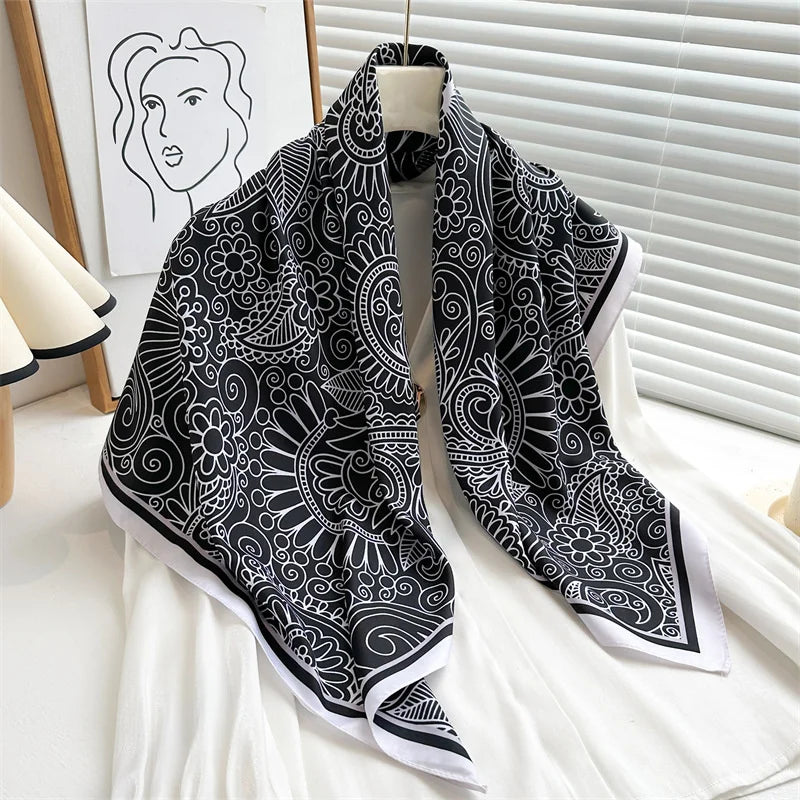 Women's Square Twill Scarf, 90x90 cm, for All Seasons