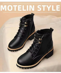 Women's Chunky Sole Ankle Boots     Lace-Up & Side-Zip Combat Boots Winter Fleece-Lined Booties Versatile Leather Boots Platfo - Buy online at  Vibe In Cart.