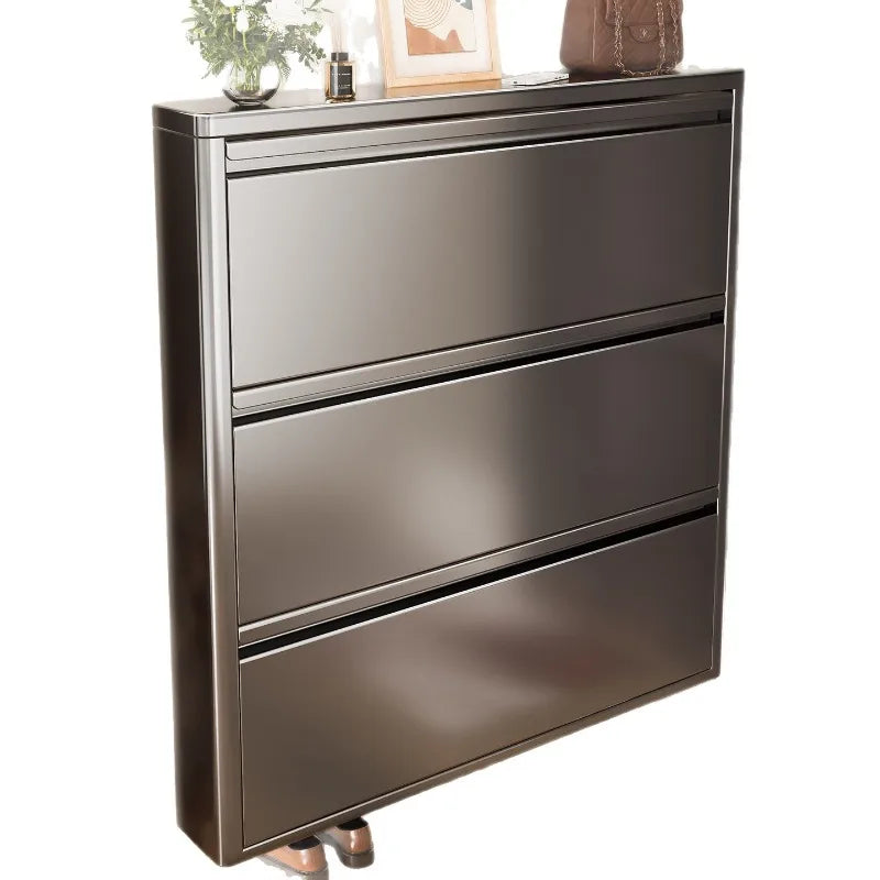 Slim Steel Shoe Cabinet Ultra Thin Shoe Storage Rack Shoe Organizer Entryway Hallway Narrow Space Saving Flip Door Storage Rack - Buy online at  Vibe In Cart.