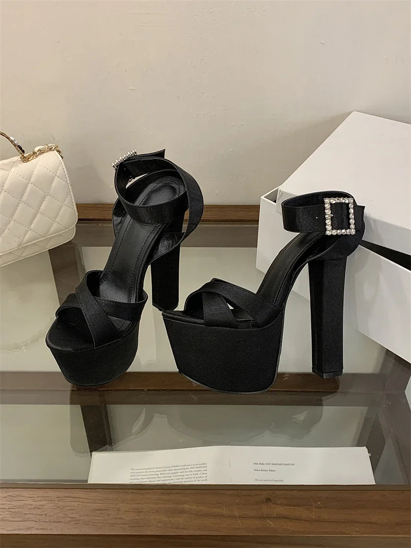 Liyke Summer Street Sexy 16CM Sandals Women Fashion Big Crystal Rhinestone Buckle Strap Chunky Platform High Heels Ladies Shoes - Buy online at  Vibe In Cart.
