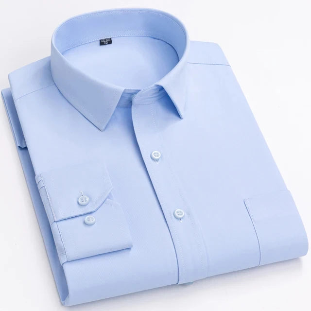 Men's Long Sleeve Plaid Stripe Shirt With Single Pocket For All Seasons