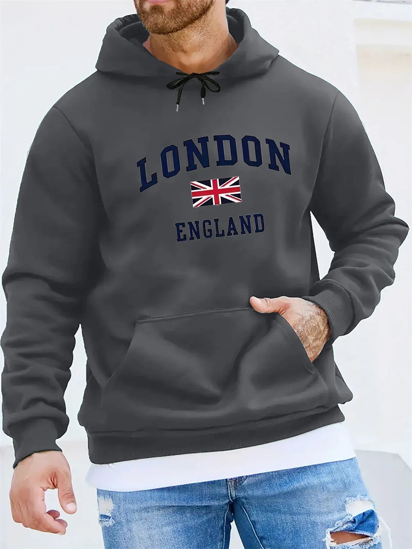 Men's autumn and winter casual and fashionable loose hooded sweatshirt, printed long-sleeved warm pullover - Buy online at  Vibe In Cart.