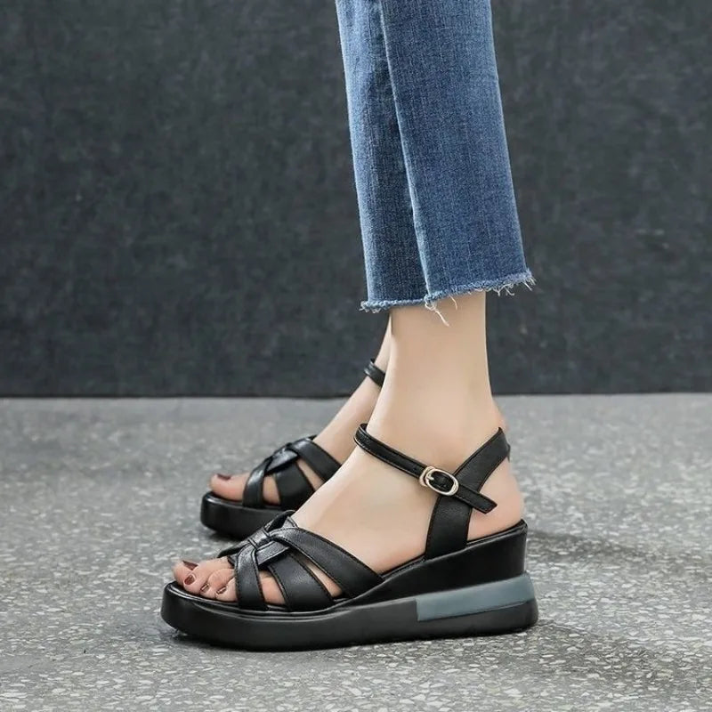 2024 Summer NewWomen's Sandals Casual Retro Hollow Button Sandals Women's Open-toe Sandals Fashion Comfortable Slope Heel Sandal - Buy online at  Vibe In Cart.