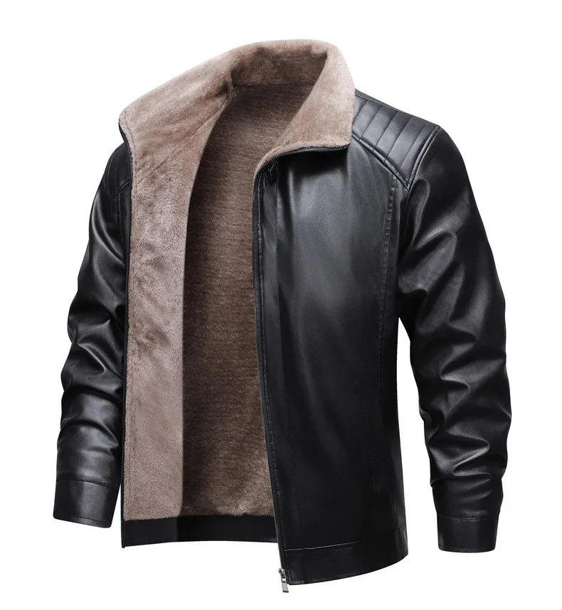 Autumn Winter Men Leather Jacket Vintage Thicken Fleece Turn Down Collar Male Coat Long Sleeve Business Casual Male Outerwear - Buy online at  Vibe In Cart.