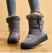 Women's Waterproof Ankle Snow Boots with Low Wedges Heel and Fur