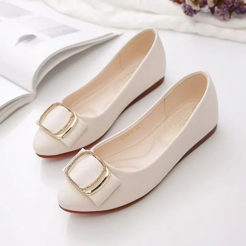 2025 Minimalist Square-Buckle Chain Flats Genuine Leather Slip-Resistant Cushioned Mom Loafers - Buy online at  Vibe In Cart.