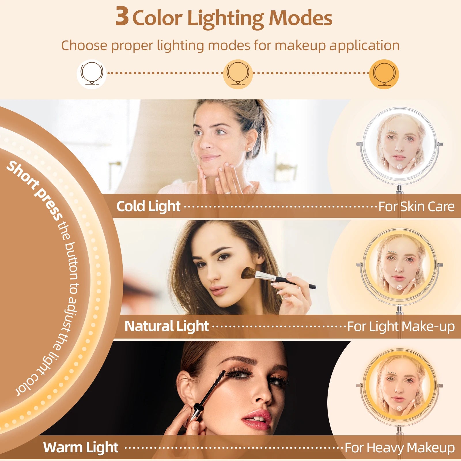 8 Inch Makeup Mirror With Light Lamp 10X Magnification 3 Color Lights,Adjustable Brightness Height Standing Cosmetic Mirror - Buy online at  Vibe In Cart.
