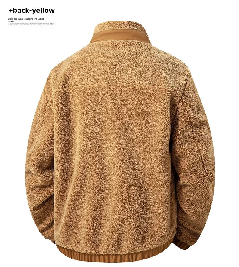Men's European Size Sherpa Lined Stand Collar Winter Jacket with Thickened Fleece for Outdoor Casual Wear  Street Style Fashion - Buy online at  Vibe In Cart.