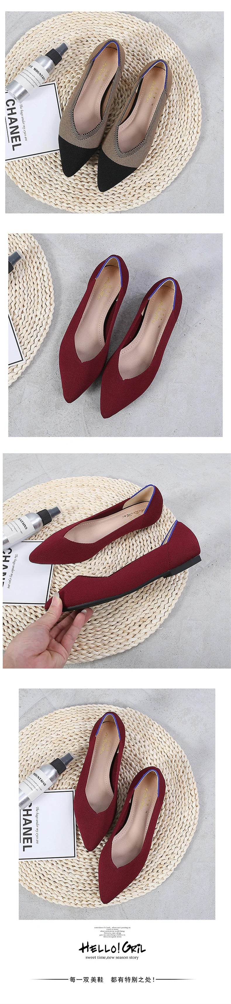 Fashion Comfort Breathable Polyester Women Spring Flats Pointy Toe Ballerinas Stretch Knitted Loafers Dress Causal Shoes - Buy online at  Vibe In Cart.