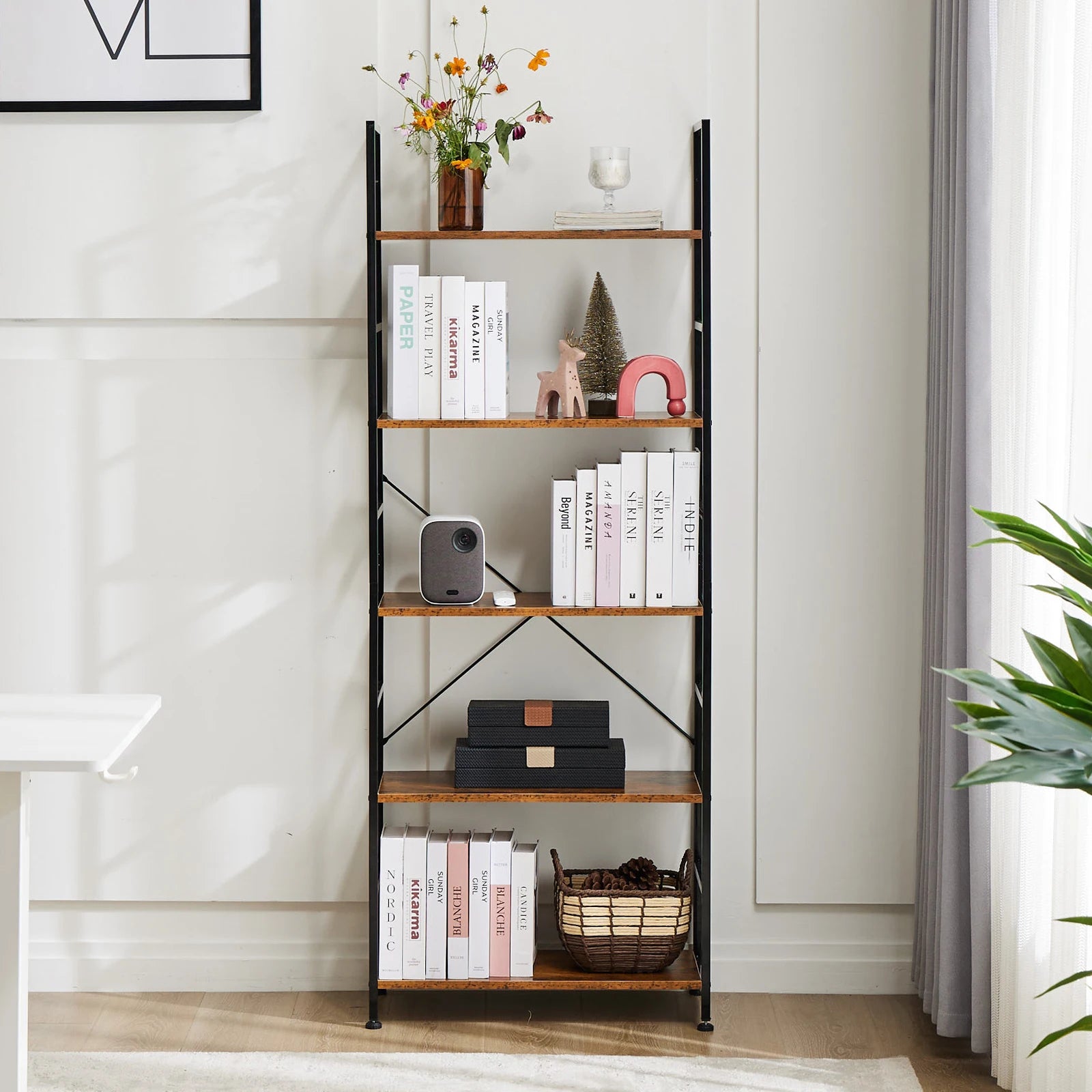 JHK 5 Tier Bookcase Bookshelf Modern Book Case For Books Corner Storage Organizer for Bedroom Home Office Kitchen Living Room - Buy online at  Vibe In Cart.