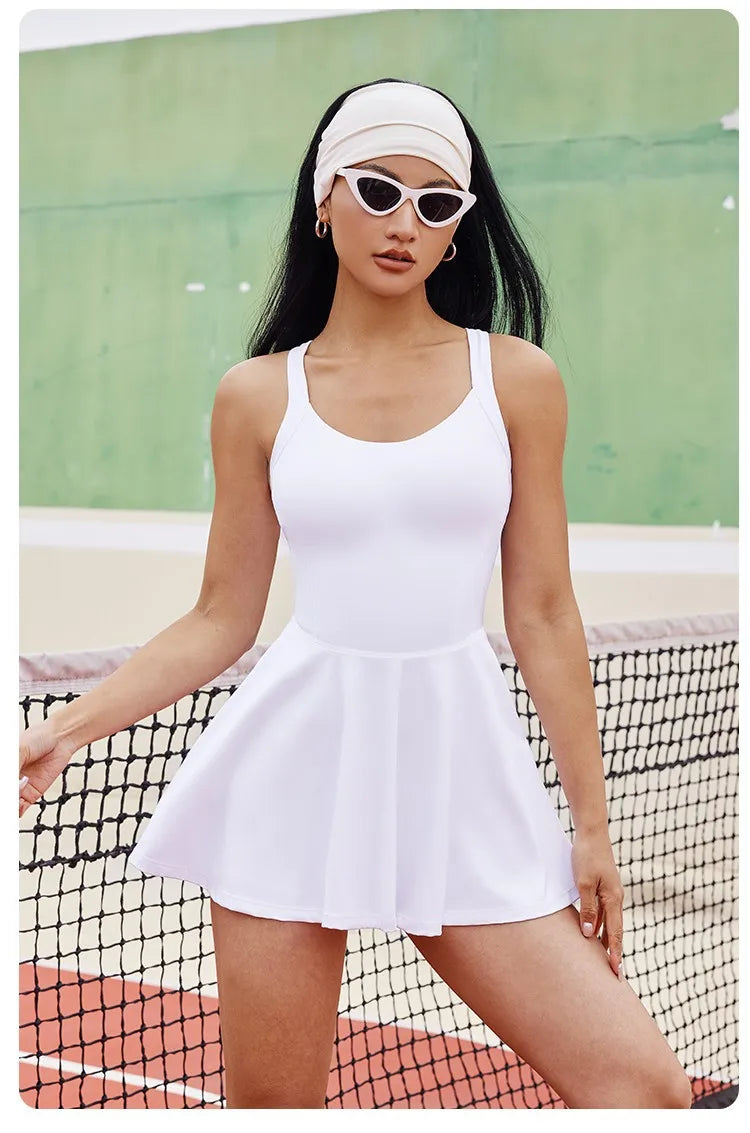 Women's Slim Fit Sleeveless Tennis Dress in Nylon Elastane with Chest Pads