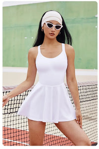 Women's Slim Fit Sleeveless Tennis Dress in Nylon Elastane with Chest Pads