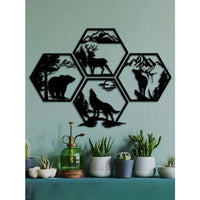 4PC Hexagon Animal (Deer/Wolf/Bear) Metal Wall Sculpture | Rustic Black Decor | Halloween & Christmas Gift - Buy online at  Vibe In Cart.