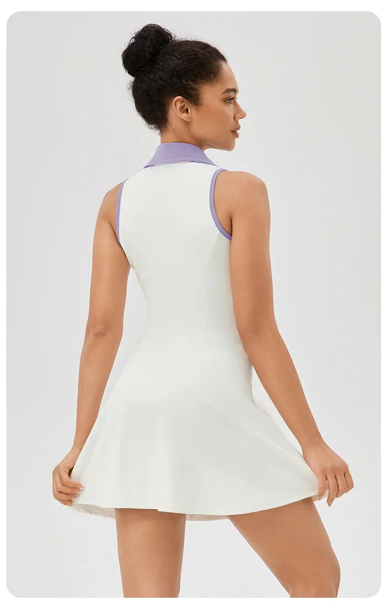 Women's V-Neck Tennis Dress Breathable Quick-Dry Slim Fit S-XXL