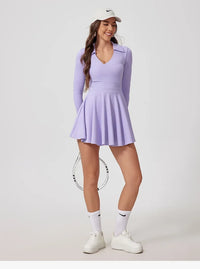 Tennis Dress One-Piece Jumpsuits Sports Fitness Golf Badminton Long-Sleeved Skorts Slim Tracksuits with Chest Pads Yoga Suits