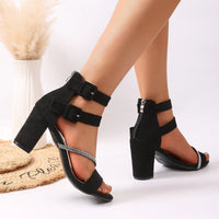 Summer New Style Women's Chunky Heel Sandals, Black Suede Double Buckle Strap Open-Toe High Heels, Plaid Decoration Commuter and Date Women's Shoes - Buy online at  Vibe In Cart.
