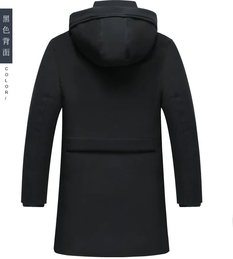 Men's Long Hooded Winter Parka Jacket with Zipper and Pockets