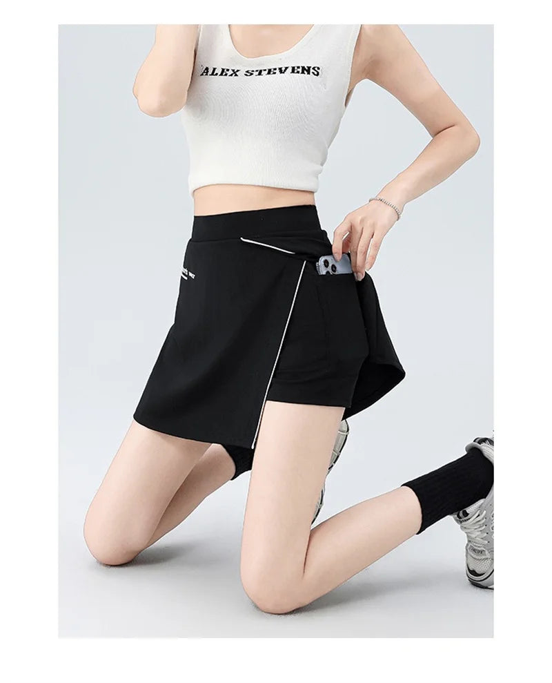 Aiithuug Side Split Golf Skirt with Build-in Shorts Tennis Skirt Short Running Workout Gym Pants Wide Waistband Tummy Control