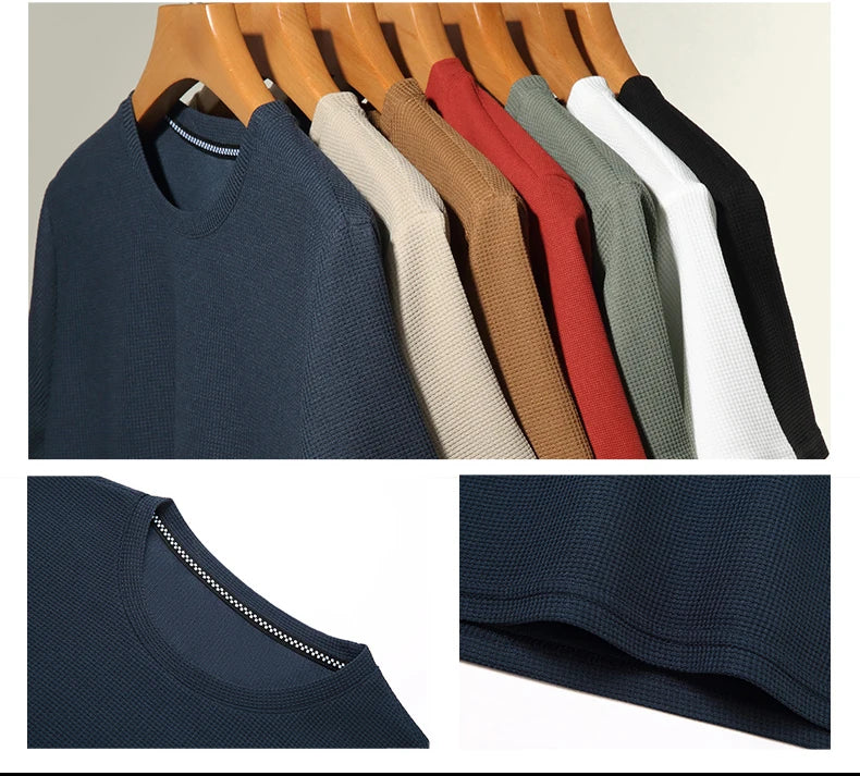 Men's Round Neck Short Sleeved Waffle T-Shirt in Polyester