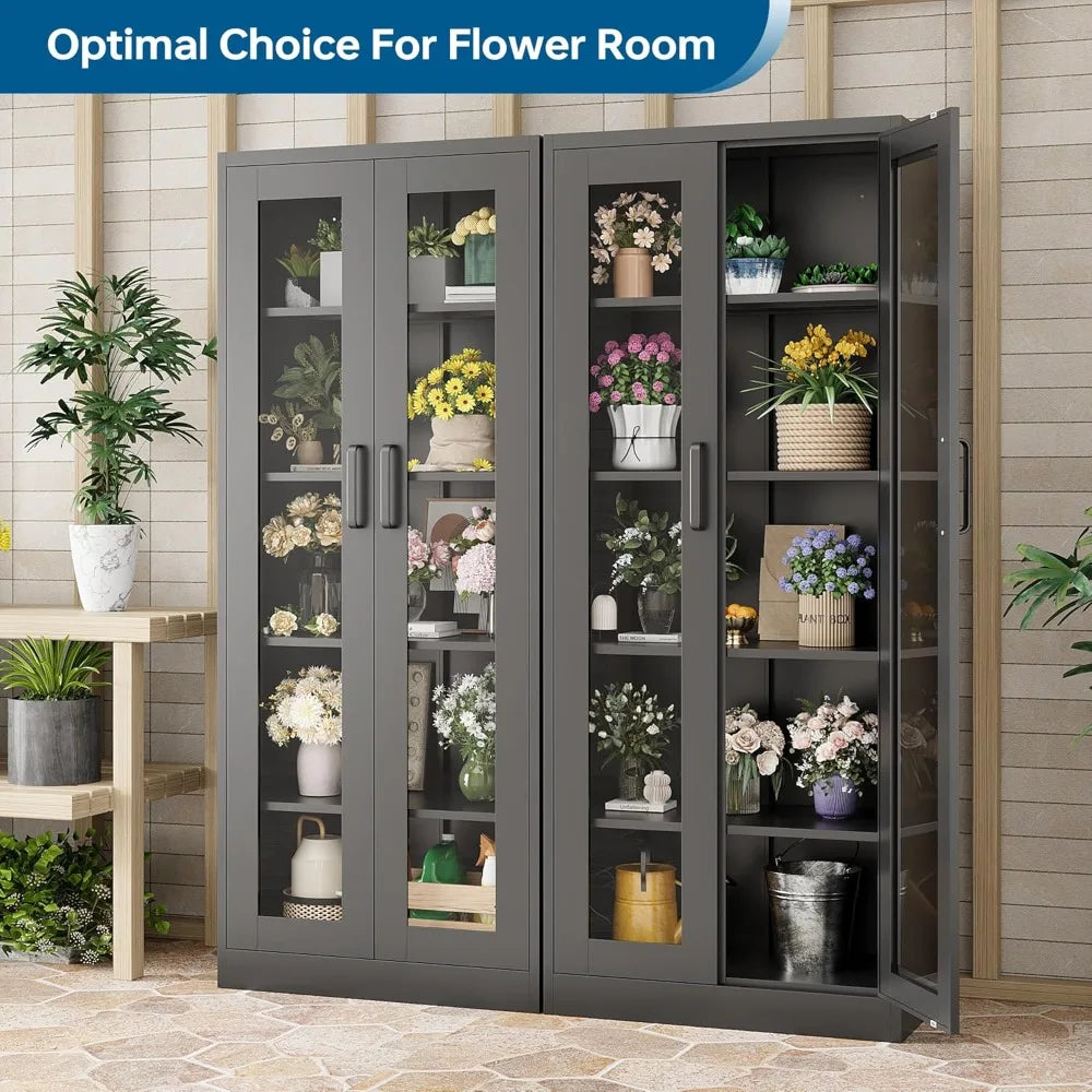 display storage cabinet with glass door, 67 inches curio cabinet with 4 adjustable shelves, hd tempered glass display case for h - Buy online at  Vibe In Cart.